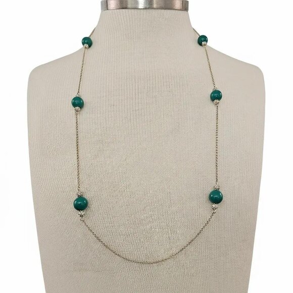 Ann Taylor Vintage Green Lucite Pave Rhinestone Ball Stations Necklace J354